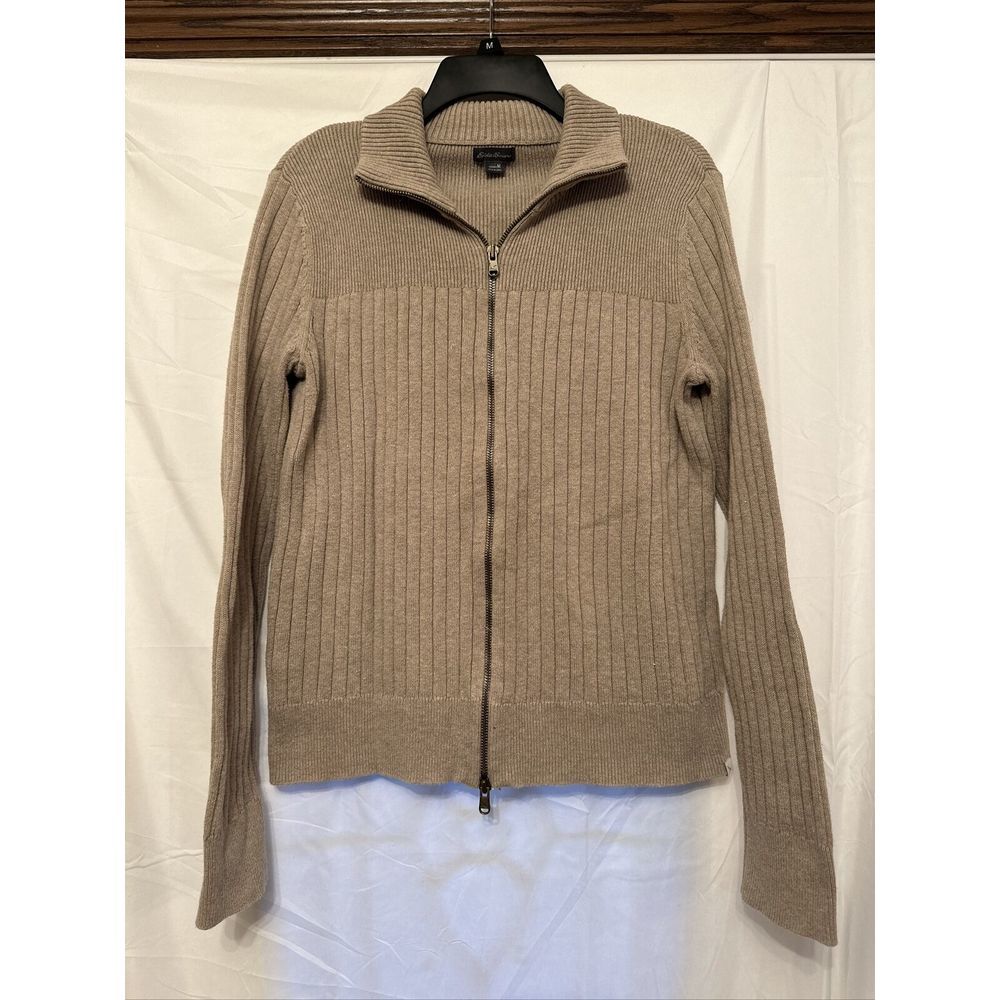 EDDIE BAUER Full Zip Up Tan Cable Knit Sweater Women's‎ Size Medium